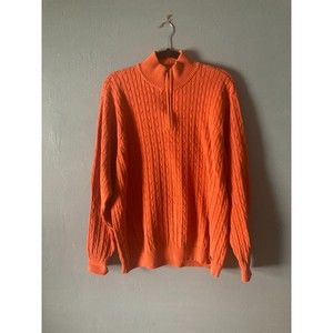 Izod men's 1/4 zip cotton cable knit orange sweater size large